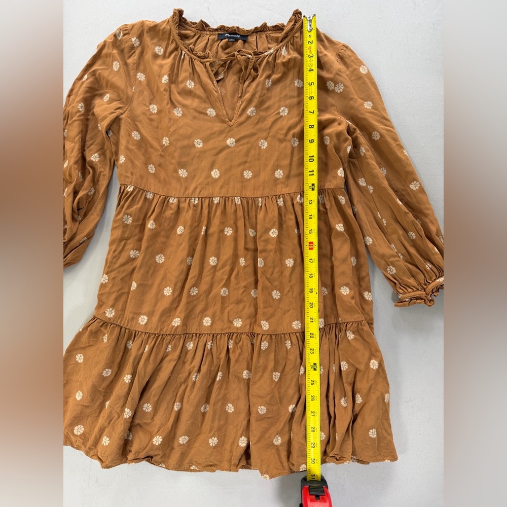 Madewell Tie-Neck Tiered Mini Dress, bloom dot warm hickory - Picture 3 of 11